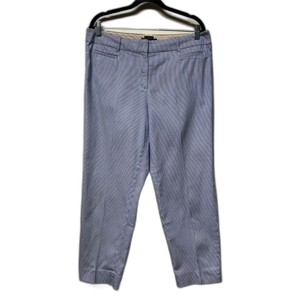 TALBOTS The Perfect Crop Blue/White Striped Cropped Cotton Blend Pants, Sz 10